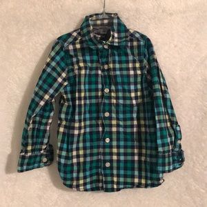 Blue Green Yellow Plaid Button Down Shirt